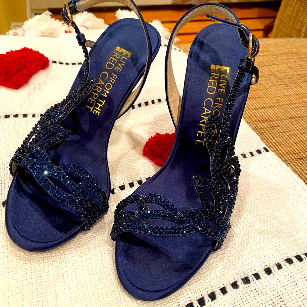 E! Live From The Red Carpet Navy Gem Heels Sz 7.5